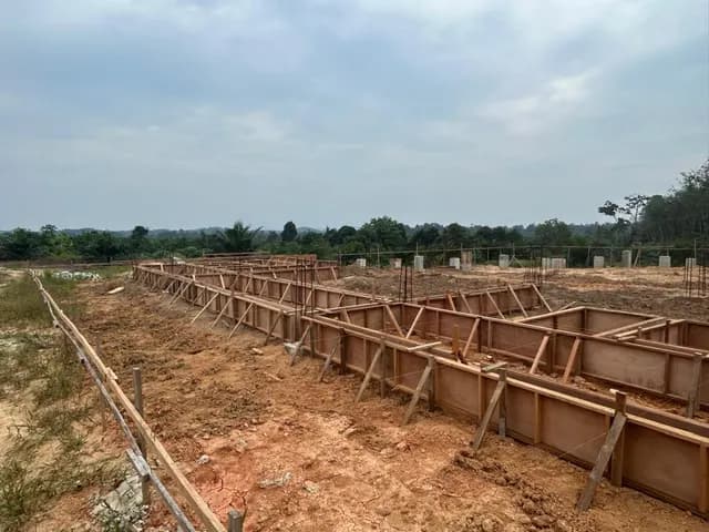 Foundation formwork during site work.