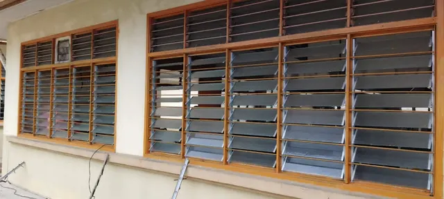 Casement windows at the hostel.
