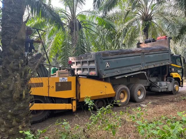 Road-paving equipment at the work site.