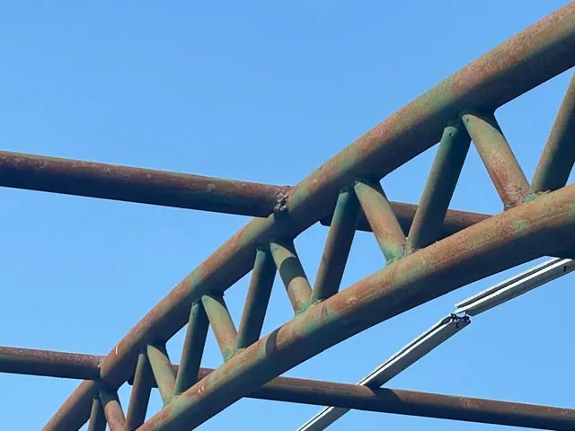 Exposed steel roof framework at Sekolah Agama Bandar Segamat.
